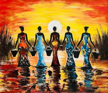Richard Mudinzva - Five African Women at Sunrise