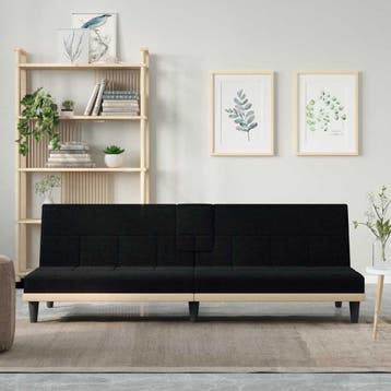 vidaXL Slaapbank met bekerhouders stof zwart, Verzenden, Nieuw, Stof, 200 tot 250 cm