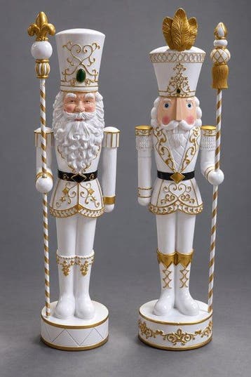 sculptuur, Set van 2 XL notenkrakers – wit & goud - 90 cm -