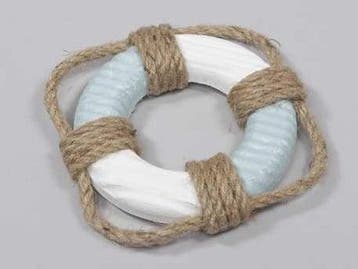 Reddingsboei Hout Maritiem Blauw/Wit met Dik Touw 11 cm, Ophalen of Verzenden, Nieuw