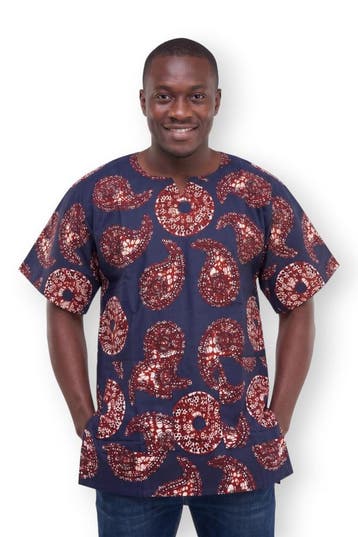 Blauw Bruin Paisley Sun Dashiki Shirt / Dashiki Jurk - Afrik, Ophalen of Verzenden, Nieuw