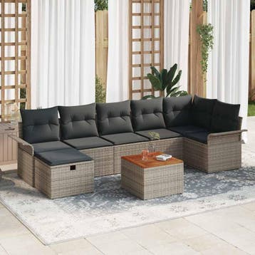 vidaXL Tuinbankenset 8 st Grijs Poly riet, Tuin en Terras, Tuinsets en Loungesets, Verzenden, Nieuw, 8 zitplaatsen