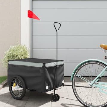 vidaXL Fietstrailer 30 kg ijzer zwart en grijs, Fietsen en Brommers, Verzenden, Nieuw