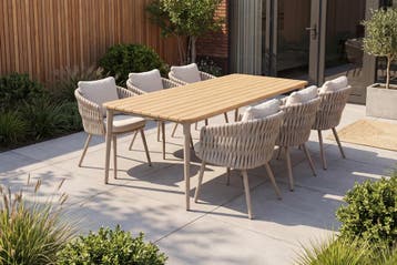 Baya/Alaska rope dining tuinset voor 6 personen 240x100 cm., Tuin en Terras, Verzenden, Nieuw, Hout, Tuinset