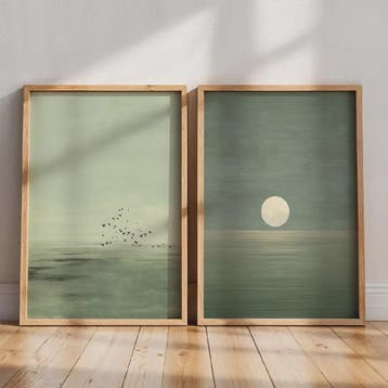 Set van 2 Abstracte Canvas Posters - Japanse Stijl, Sage Gro, Verzenden