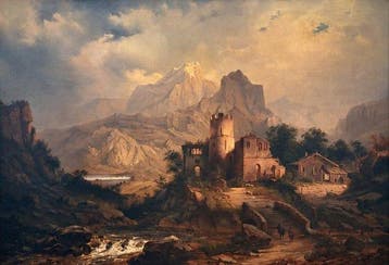 German School (XIX) - Gebirgslandschaft mit Ruine und