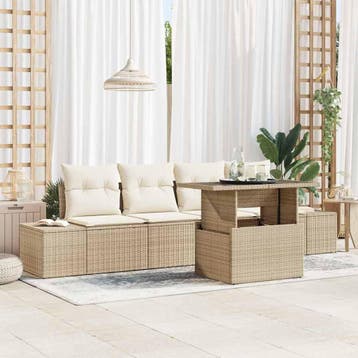 vidaXL Tuin Sofa Set 5 st Beige en Crème, Verzenden, Nieuw, 5 zitplaatsen