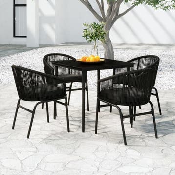 vidaXL 5-delige Tuinset zwart, 4 zitplaatsen, Kunststof, Verzenden, Nieuw