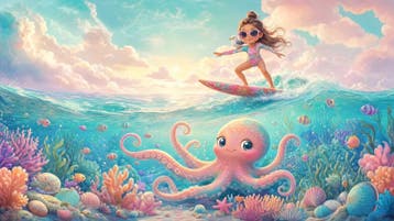 Zeedieren behang meisjeskamer – fotobehang met octopus, Verzenden, Fotobehang