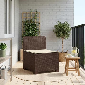 vidaXL Eénpersoons Tuinbank met Kussen Rattan Look PP Bruin, Tuin en Terras, Tuinsets en Loungesets, Verzenden, Nieuw