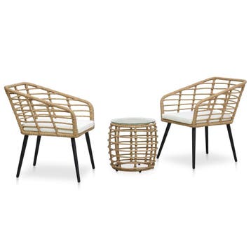 vidaXL 3-delige Bistroset poly rattan eikenkleurig, Verzenden, Nieuw, 3 zitplaatsen