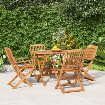 vidaXL 5-delige Eethoek massief acaciahout, Tuin en Terras, Verzenden, Nieuw, Hardhout, 5 zitplaatsen