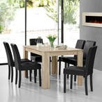 Eetkamerset Nora eethoek 7-delig licht eiken en zwart, Huis en Inrichting, Verzenden, Nieuw