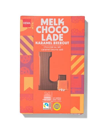 HEMA Chocoladeletter melk karamel zeezout L 135g, Verzenden, Nieuw