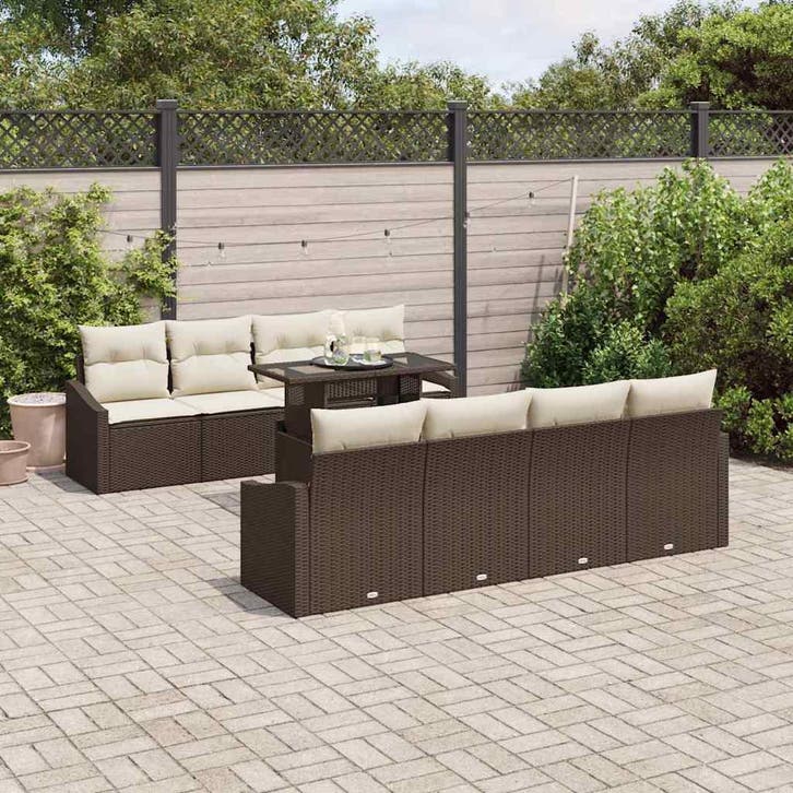 vidaXL Tuin Sofa Set met kussen 7 pcs Bruin en Crème poly, Tuin en Terras, Tuinsets en Loungesets, Nieuw, 7 zitplaatsen, Rotan