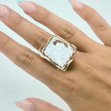 Zilver, Verguld - Ring - Handgegraveerde camee