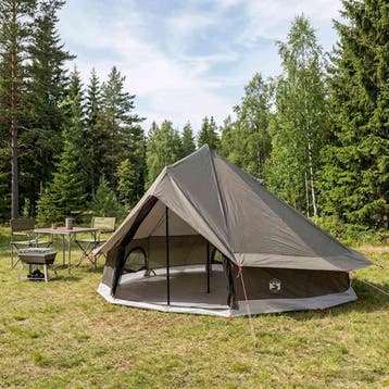 vidaXL Tipi Tent Bruin Grijs 700 x 700 x 395 cm Polyester en, Caravans en Kamperen, Tenten, Verzenden, Nieuw, Tot en met 2