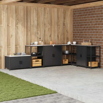 vidaXL Keukenopslag Kast HATTEM Zwart 90 x 50 x 53 cm Staal, Verzenden, Nieuw, Zwart