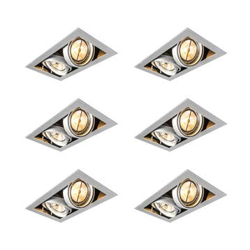 Set van 6 Inbouwspot staal AR111 verstelbaar 2-lichts -, Verzenden, Nieuw