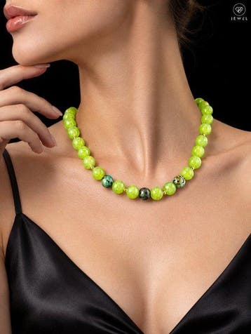 Afrikaanse turkoois Peridoot Ketting - 925 Sterlingzilver -, Antiek en Kunst