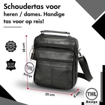 THL Design Leren schoudertas Heren Reporter Large, Overige merken, Verzenden, Zwart, Nieuw