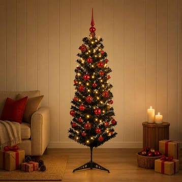 vidaXL Smalle kunstkerstboom met kerstballen 150 cm 150, Verzenden, Nieuw