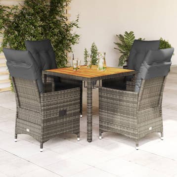 vidaXL 5-delige Tuinset met kussens poly rattan grijs, Verzenden, Nieuw, 4 zitplaatsen, Tuinset