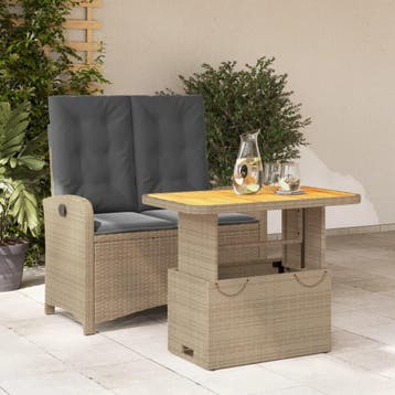 vidaXL 2-delige Tuinset met kussens poly rattan beige, Verzenden, Nieuw, 2 zitplaatsen, Tuinset