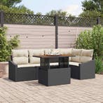 vidaXL Tuin Eetset met kussen 6 pcs Zwart en Crème, Verzenden, Nieuw, Rotan, 6 zitplaatsen