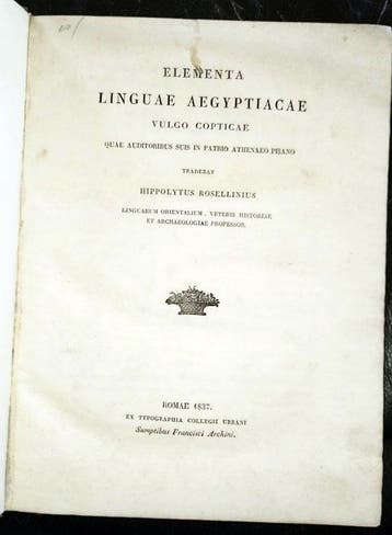 Ippolito Rosellini - lementa linguae Aegyptiacae vulgo, Antiek en Kunst