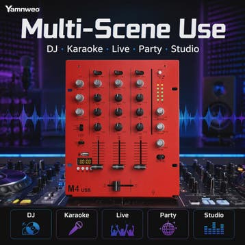 Yamnweo M4 Mini DJ Mixer - 3 Kanaals Audio Console met Bluet, Verzenden, Nieuw