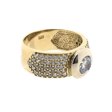 Bicolor gouden ring met zirconia, Gebruikt, 19 tot 20, Ophalen of Verzenden, Met edelsteen