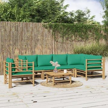 vidaXL 7-delige Loungeset met kussens bamboe groen, Verzenden, Nieuw, Hout, Loungeset