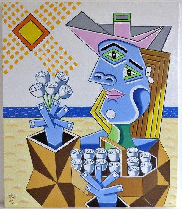 Vincenzo Amicone (1969), After Picasso - La venditrice di, Antiek en Kunst, Kunst | Schilderijen | Klassiek