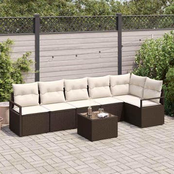 vidaXL Bankstel 7 st Bruin poly rattan, Verzenden, Nieuw, Rotan, 7 zitplaatsen