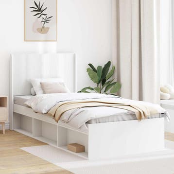 vidaXL Bedframe met opbergruimte en hoofdbord Wit 90 x 200, Huis en Inrichting, Verzenden, Nieuw, Wit, Hout