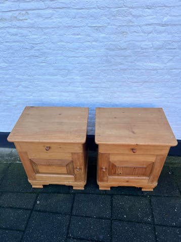 Set leuk oud grenen nachtkastjes  met lade, 50 x 38, hoog 59, Antiek en Kunst, Antiek | Meubels | Kasten