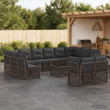 vidaXL Tuinbankenset 13 st Grijs poly rattan, Verzenden, Nieuw, 3 zitplaatsen