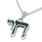 Chai (Leven) hangertje gevuld met Eilatsteen aan een bij..., Sieraden, Tassen en Uiterlijk, Kettinghangers, Nieuw