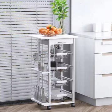 Witte Keukentrolley met Manden, Lade en Planken – 83 cm, Verzenden, Nieuw