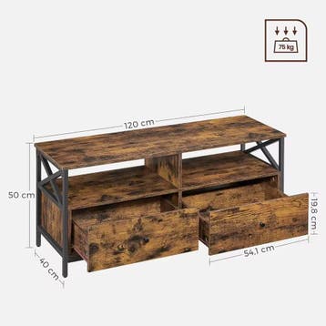TV Meubel Industriële Stijl – 2 Laden 2 Compartimenten 120cm, Overige houtsoorten, 100 tot 150 cm, Verzenden, Nieuw
