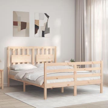 vidaXL Bedframe met hoofdbord massief hout, Bruin, Verzenden, Hout, Nieuw