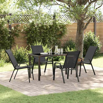 vidaXL Tuin eettafelset 5 pcs Zwart Poedercoating staal, Verzenden, Nieuw, Textileen, 5 zitplaatsen