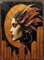I_KONIQ - Art deco Woman on a Copper Town, Nieuw