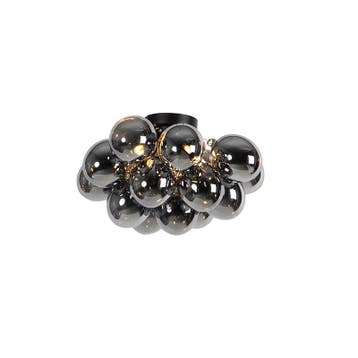 Design plafondlamp zwart met smoke glas 4-lichts - Uvas, Huis en Inrichting, Lampen | Plafondlampen, Verzenden, Nieuw, Glas, Design