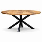 Ronde eettafel 180cm mango - walnoot - black met spinpoot, Huis en Inrichting, Tafels | Eettafels, Verzenden, 150 tot 200 cm, Rond