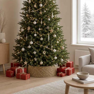 vidaXL Kerstboomkraag Rond Naturel Dia. 90 x 28 cm Zeegras, Verzenden, Nieuw
