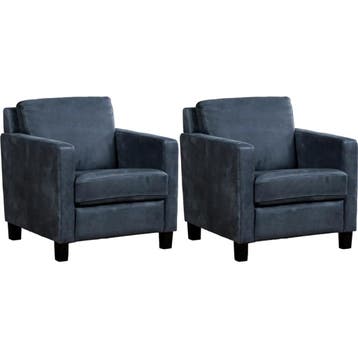 Set van 2 Leren fauteuils Smart - Kenia Denim (blauw) -, Nieuw, Ophalen of Verzenden, 50 tot 75 cm, Leer