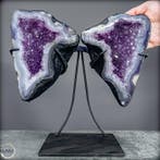 Natuurlijke amethist-vlindervleugel-druse met calciet - 8,2