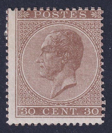 België 1867 - 30c Bruin - Leopold I in profiel - met, Gestempeld